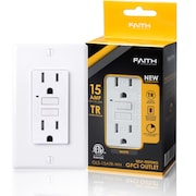 FAITH Self-Test 15A TR GFCI Outlet Receptacle with Wall Plate, White GLS-15ATR-WH